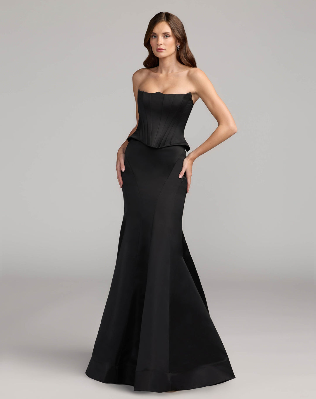 Mac Duggal 21270 Strapless Satin Corset Peplum Gown