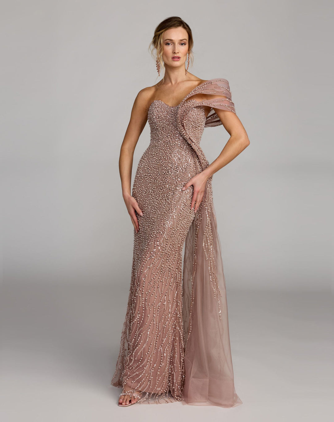 Mac Duggal 21273 One Shoulder Embellished Gown With Drape Detail