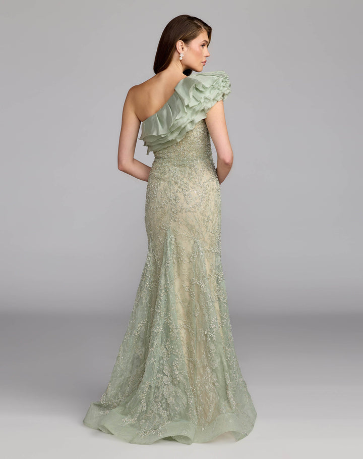Mac Duggal 21277 Embellished Lace One Shoulder Trumpet Gown