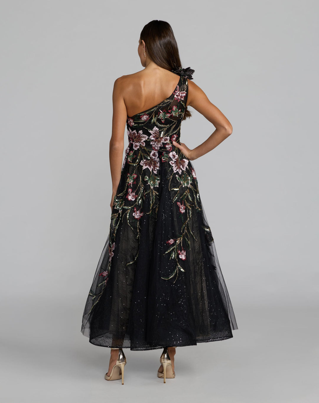 Mac Duggal 21302 Embroidered Floral One Shoulder A-Line Dress