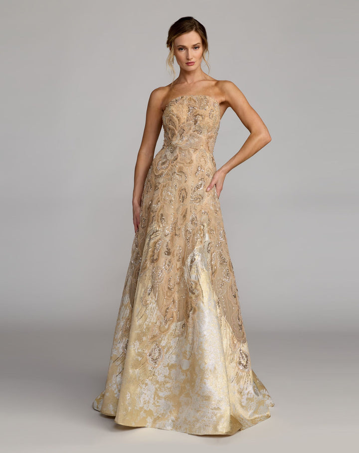 Mac Duggal 21305 Strapless Embellished Brocade A-Line Gown