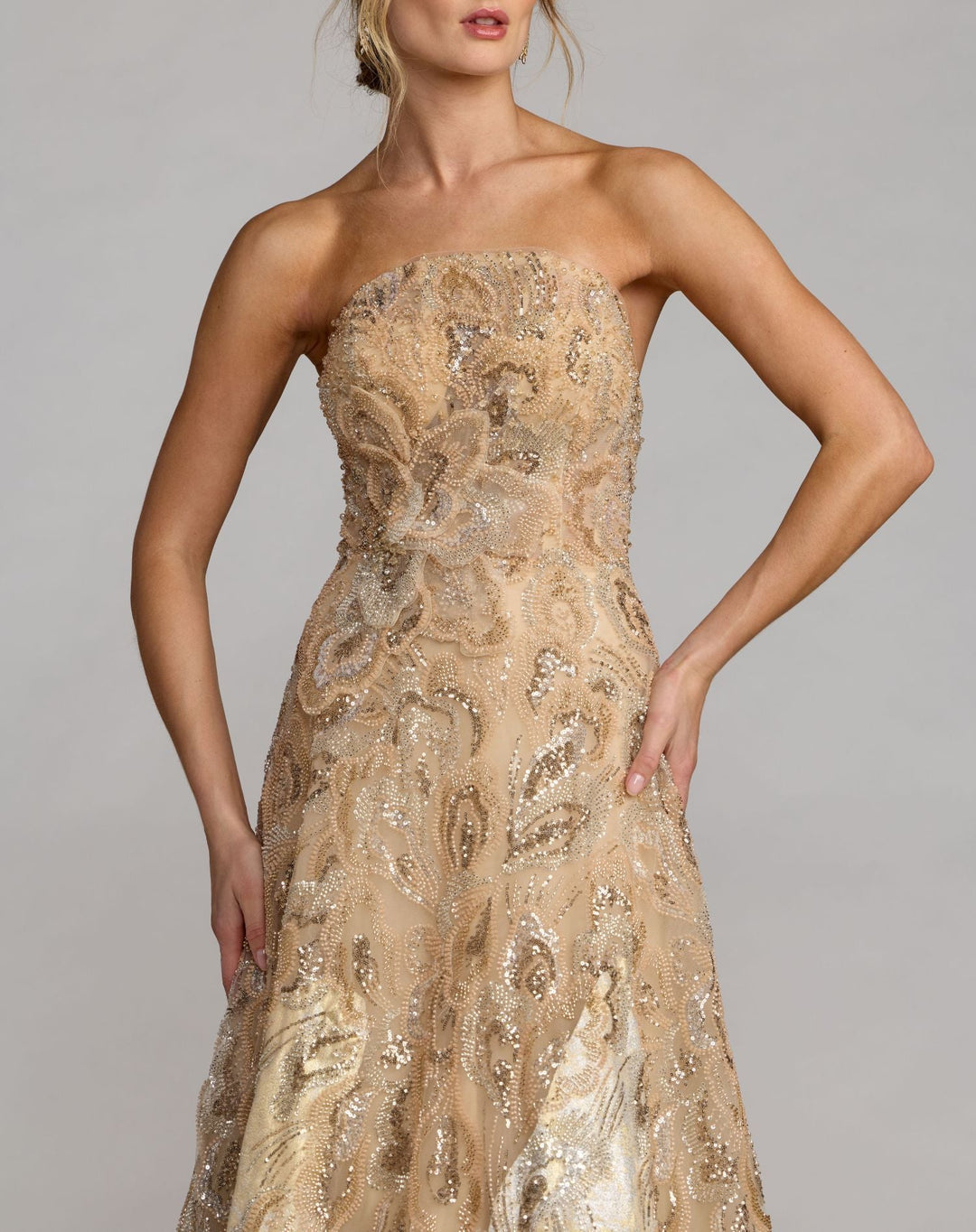 Mac Duggal 21305 Strapless Embellished Brocade A-Line Gown