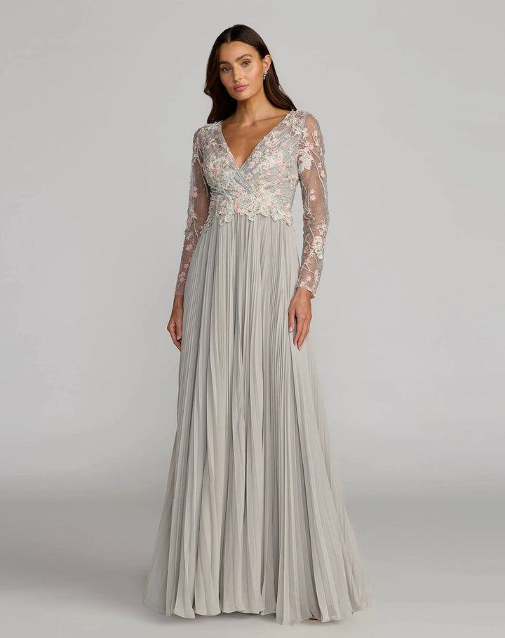 Mac Duggal 21332 Long Sleeve Embroidered Chiffon A-Line Gown