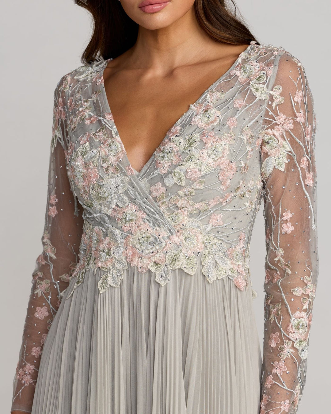 Mac Duggal 21332 Long Sleeve Embroidered Chiffon A-Line Gown