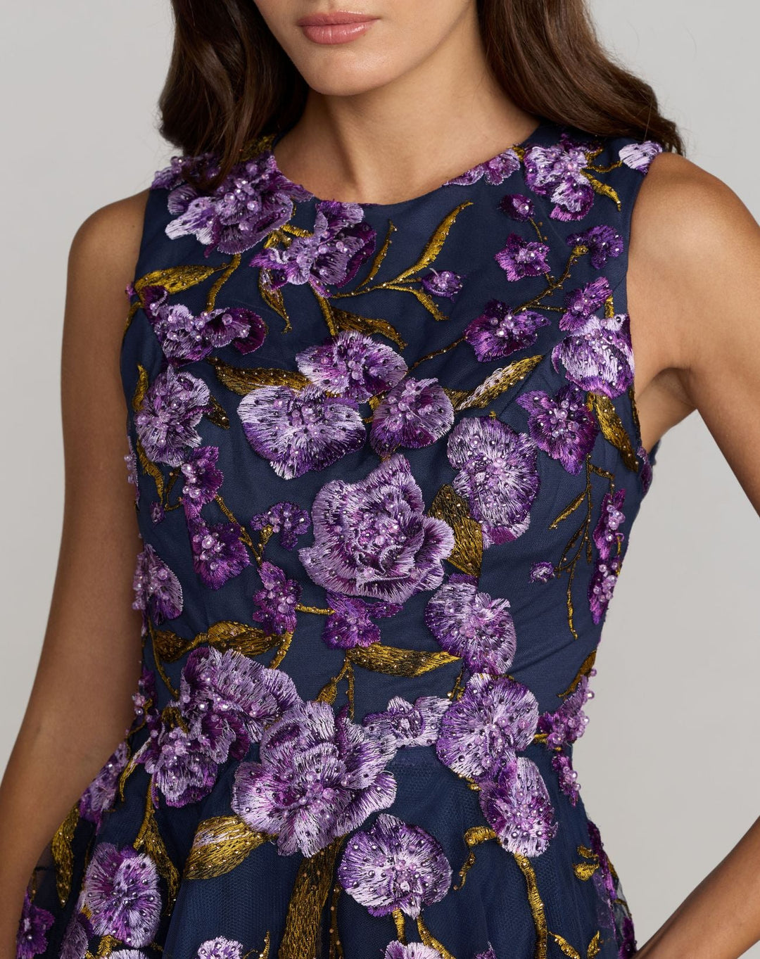Mac Duggal 21358 Embroidered Sleeveless A-Line Midi Dress