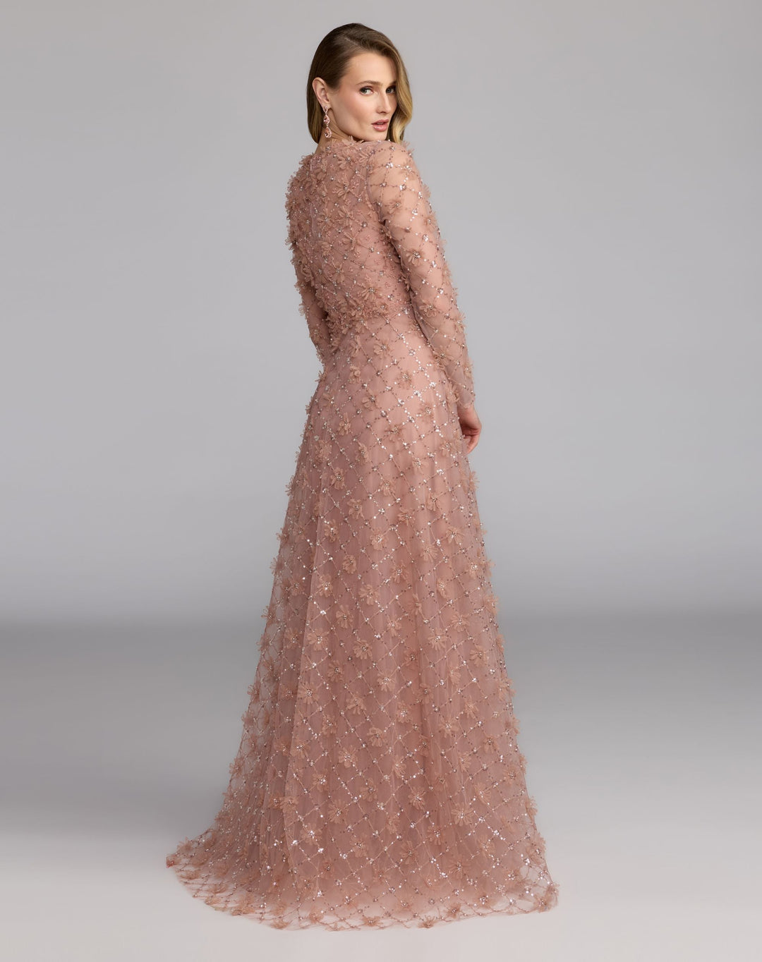 Mac Duggal 21364 High Neck Long Sleeve Embellished A-Line Gown
