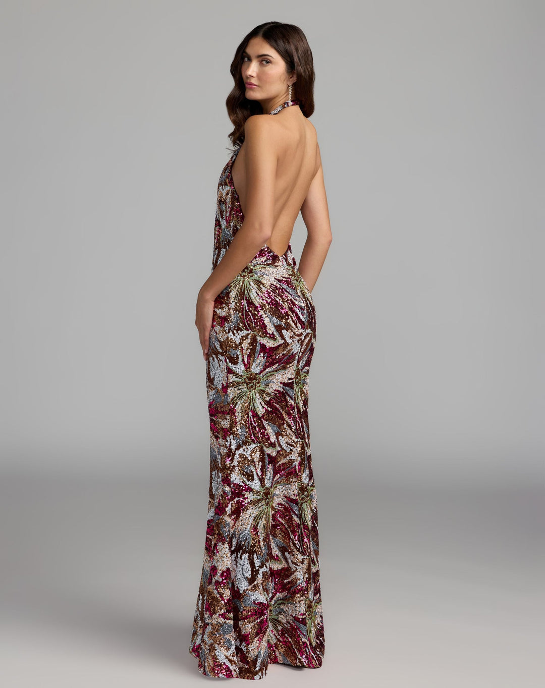 Mac Duggal 21391 Floral Sequin Sleeveless Open Back Gown