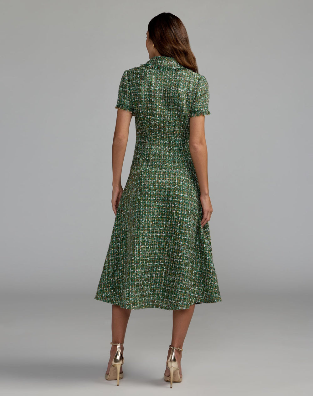 Mac Duggal 21420 Boucle Short Sleeve Button Up Midi Dress