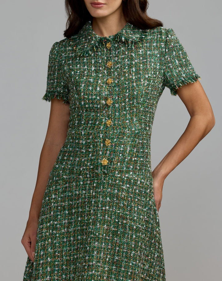Mac Duggal 21420 Boucle Short Sleeve Button Up Midi Dress