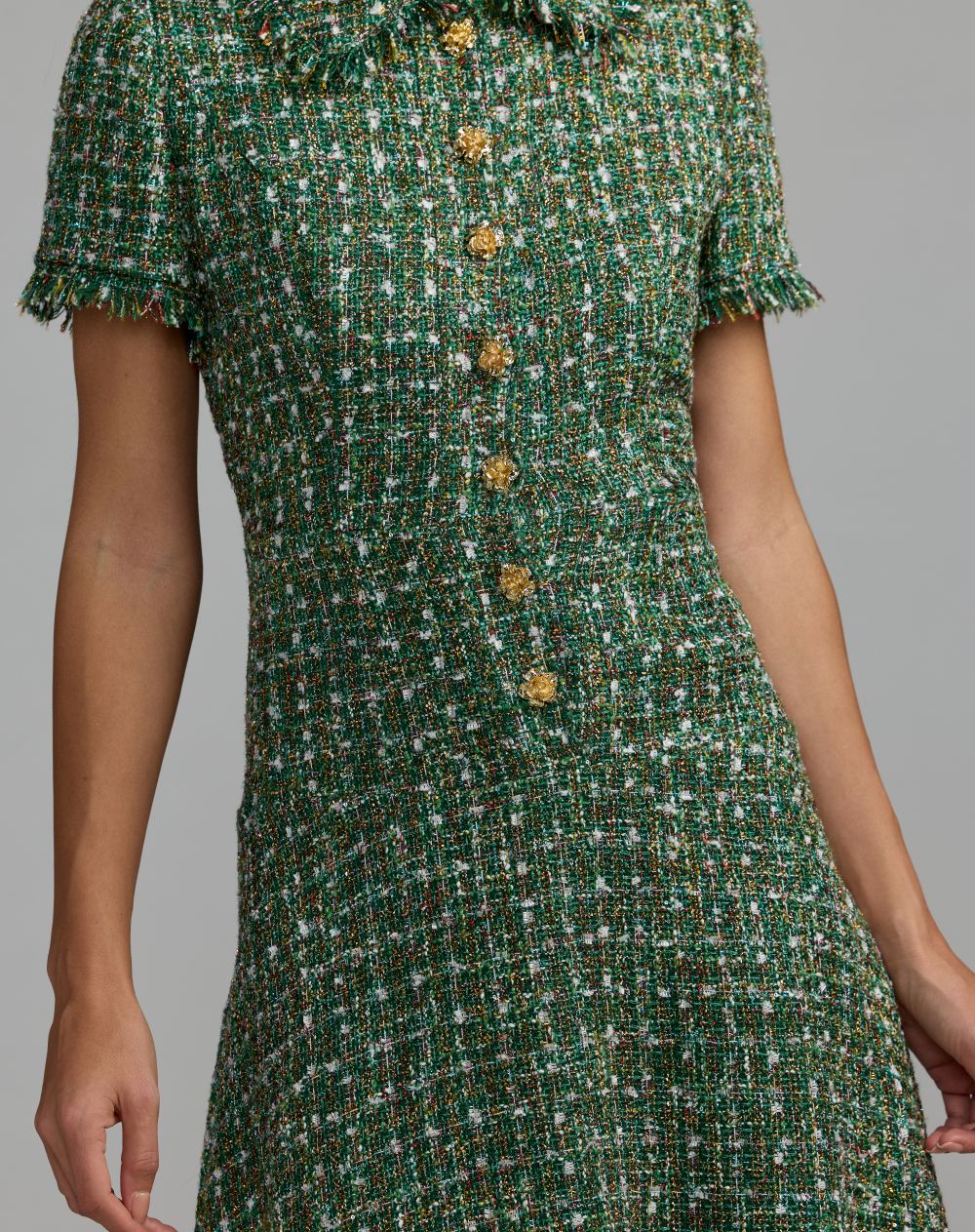Mac Duggal 21420 Boucle Short Sleeve Button Up Midi Dress