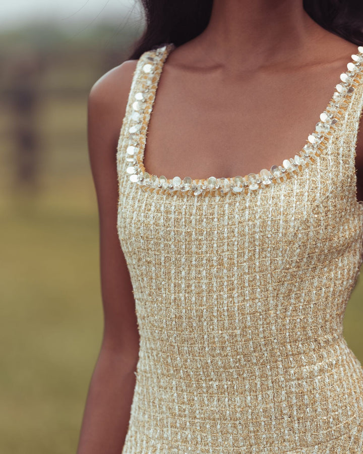 Mac Duggal 21559 Sleeveless Square Neck Boucle Mini Dress