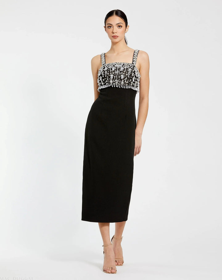 Mac Duggal 2226 Wide Strap Embellished Top Midi Dress