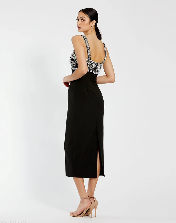 Mac Duggal 2226 Wide Strap Embellished Top Midi Dress