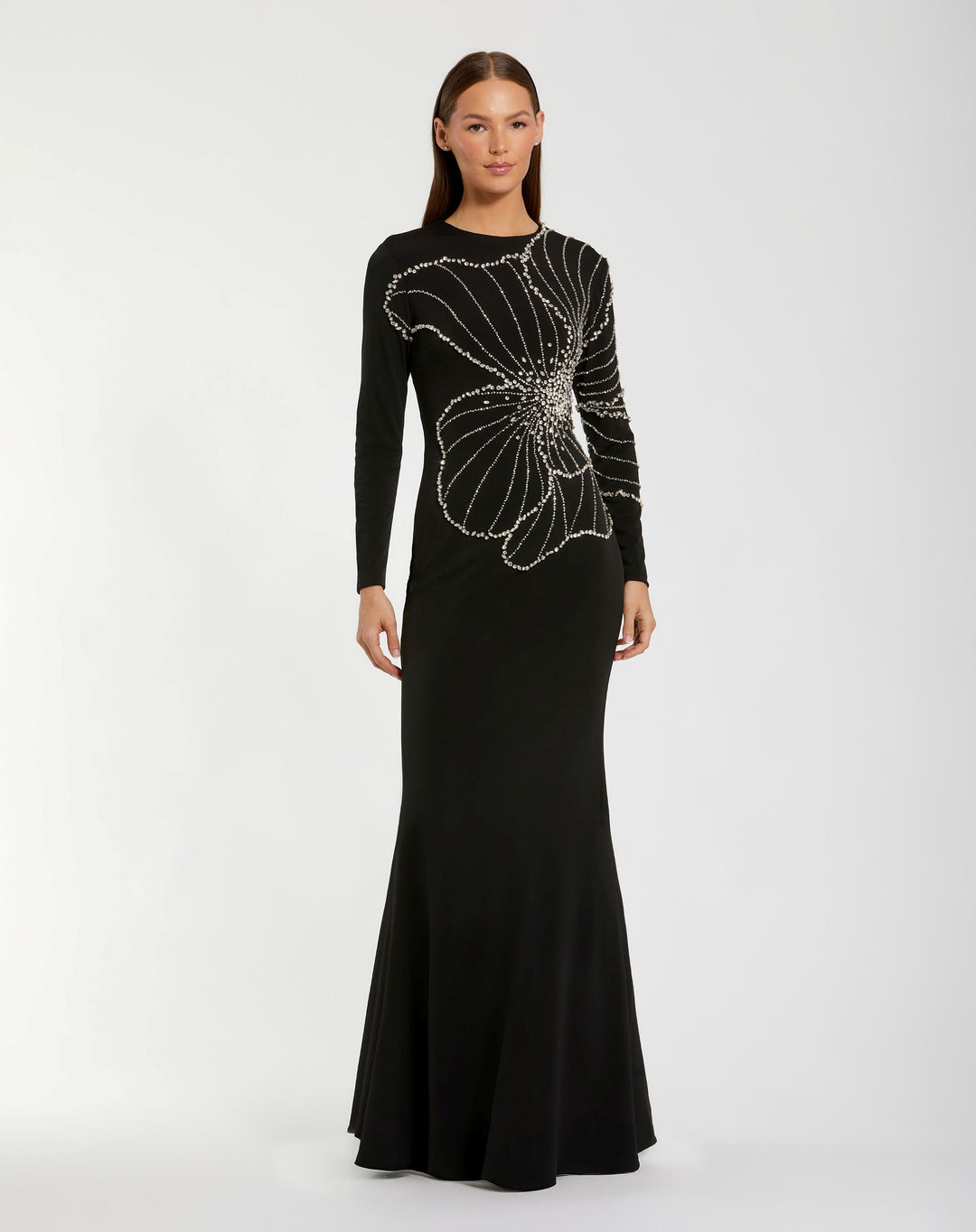 Mac Duggal 2282 Long Sleeve Jersey Gown With Beaded Flower