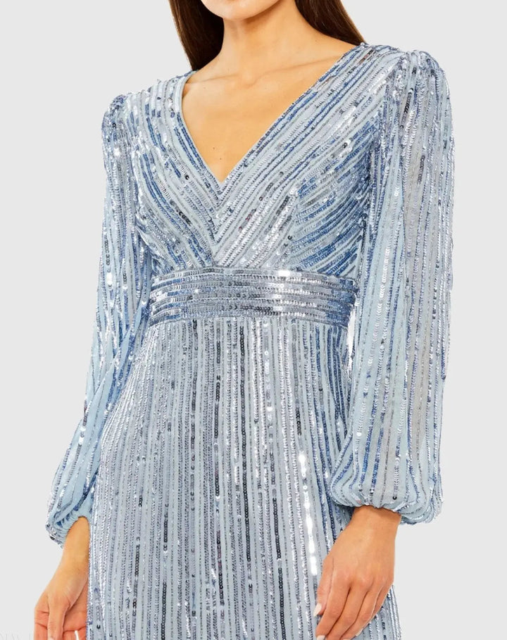 Mac Duggal 23006 A-Line V-Neck Sequin Ruffle Dress