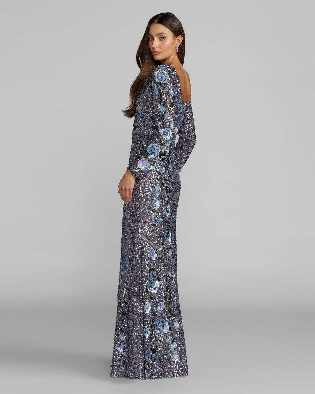 Mac Duggal 23103 Floral Sequin Long Sleeve Gown