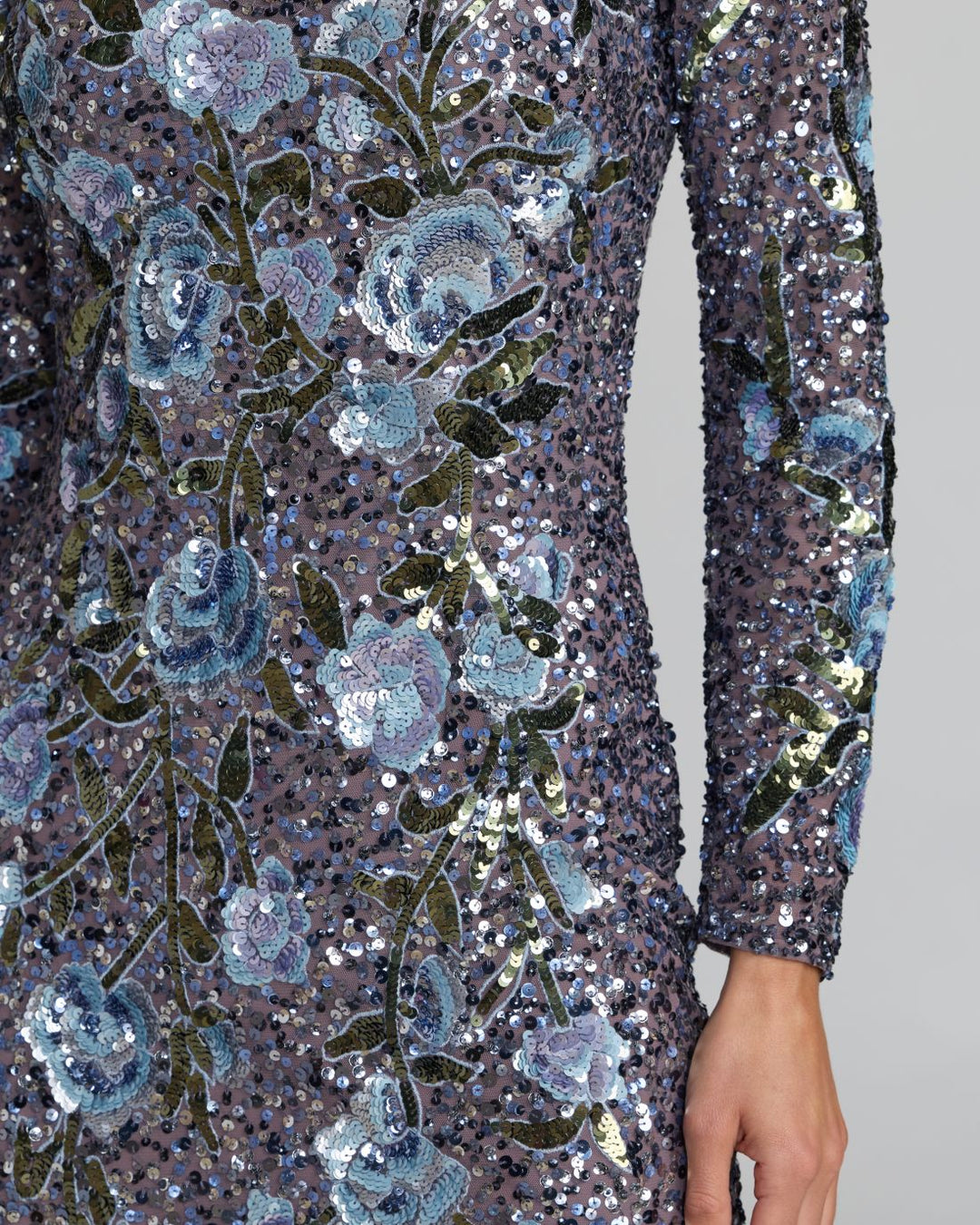 Mac Duggal 23103 Floral Sequin Long Sleeve Gown