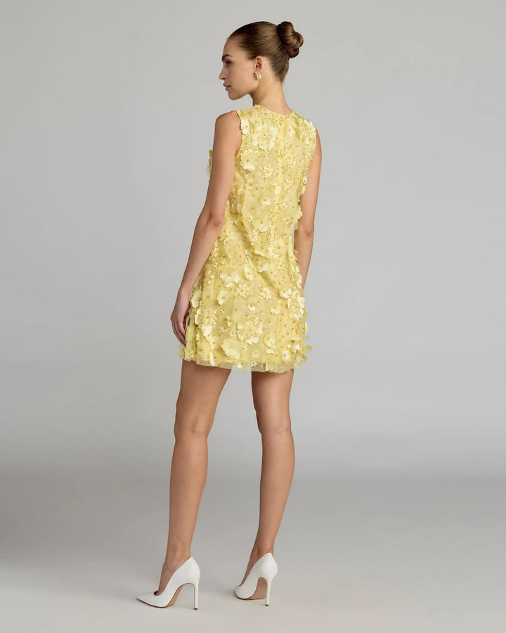 Yellow 3D Floral Embellished Sleeveless Mini Dress - FOSTANI.com