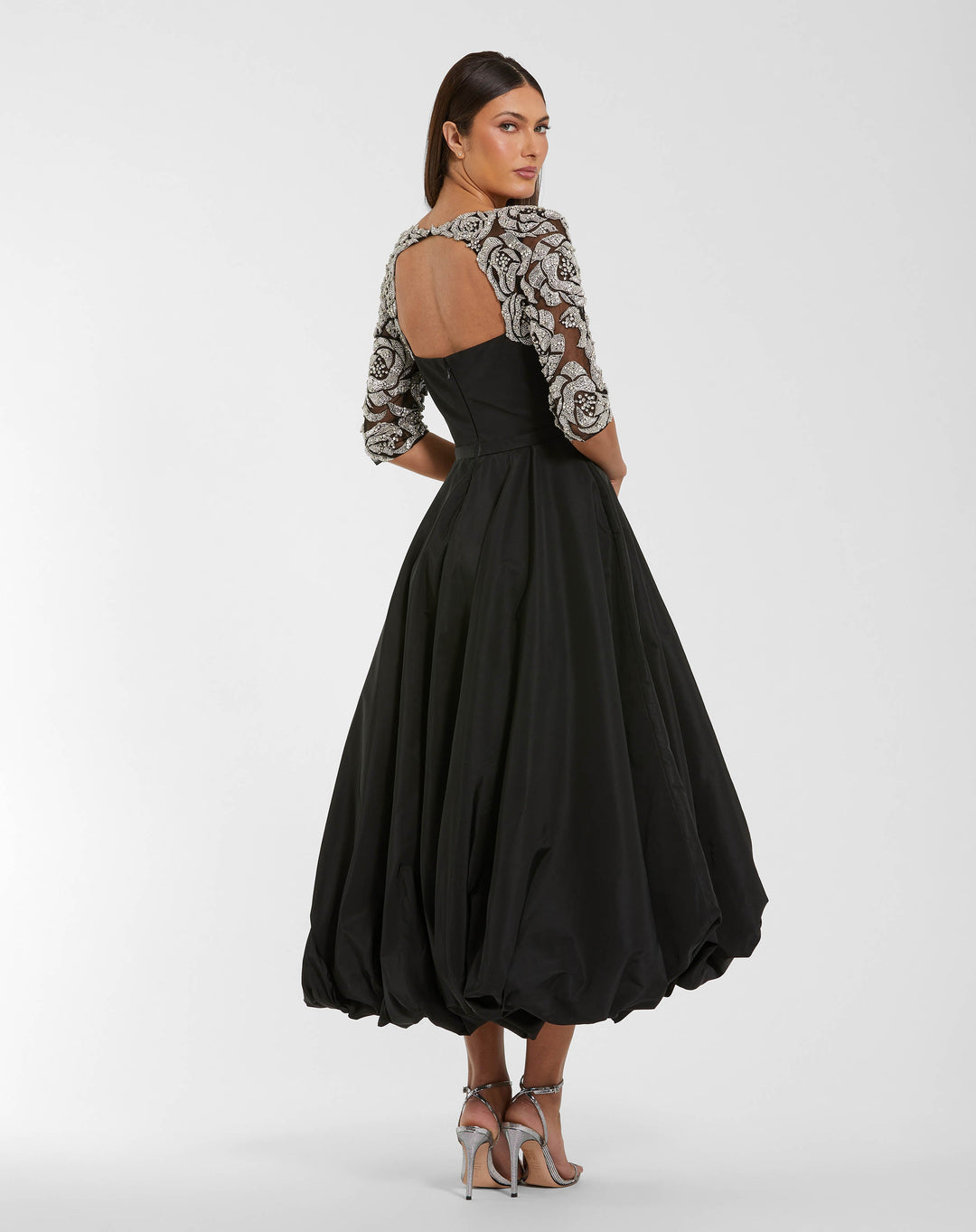 Mac Duggal 2320 Bubble Hem Midi Dress With Embellished Sleeves