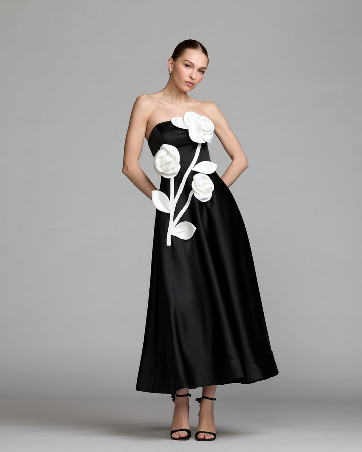 Mac Duggal 2362 Strapless Satin A-Line Dress With 3D Flowers