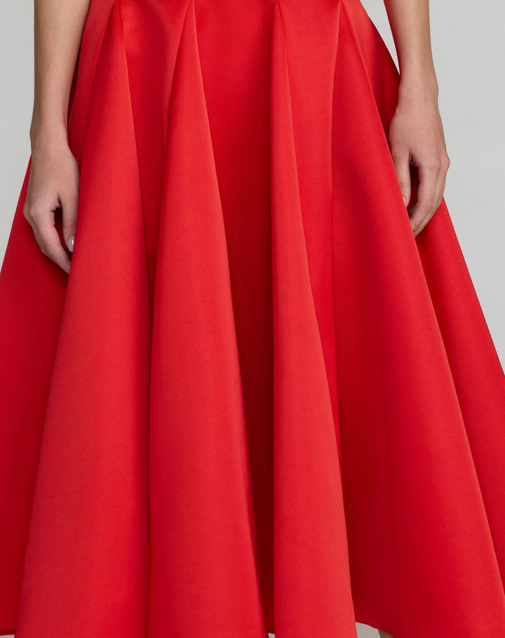 Mac Duggal 2364 One Shoulder Satin Midi Dress With 3D Flower