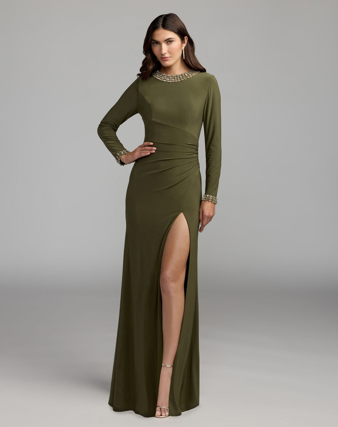 Mac Duggal 2403 Embellished Long Sleeve Gown With Slit