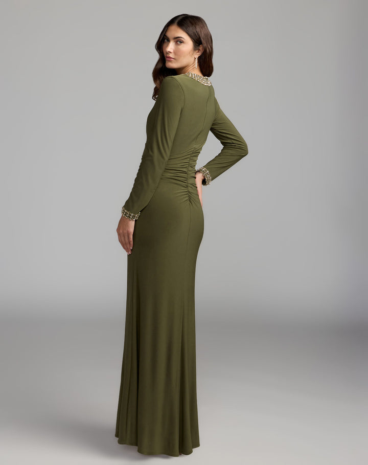 Mac Duggal 2403 Embellished Long Sleeve Gown With Slit