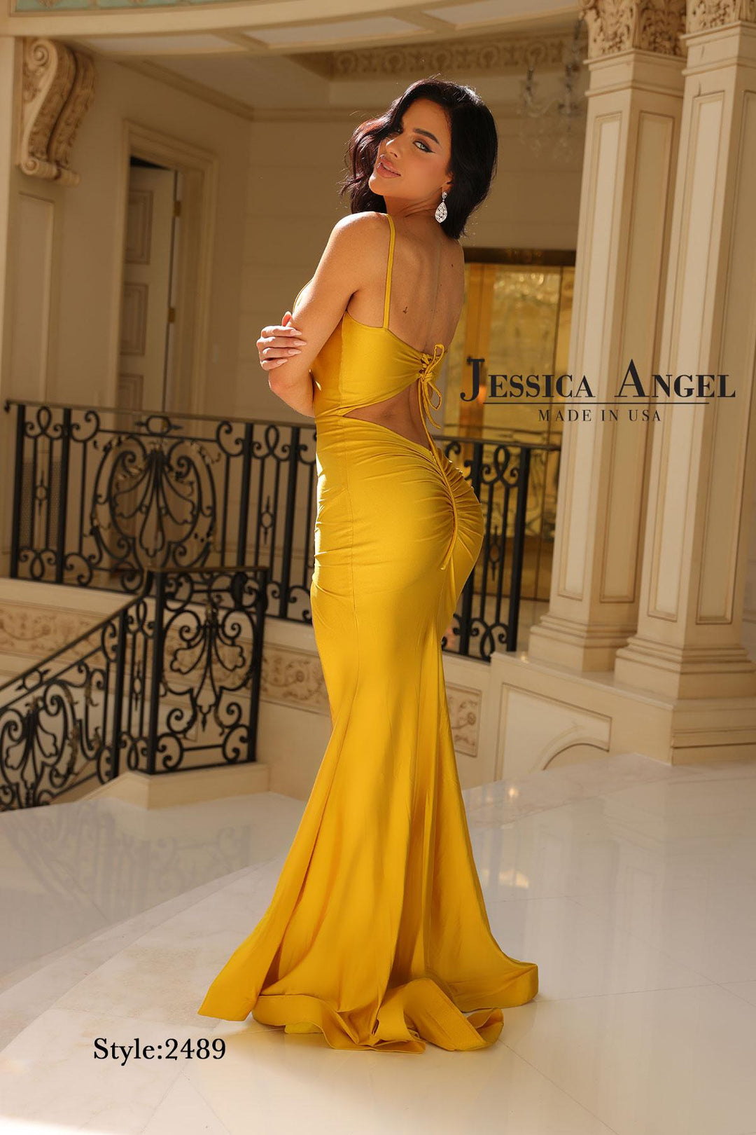 Jessica Angel 2489 lace-up cutout back mermaid gown back view