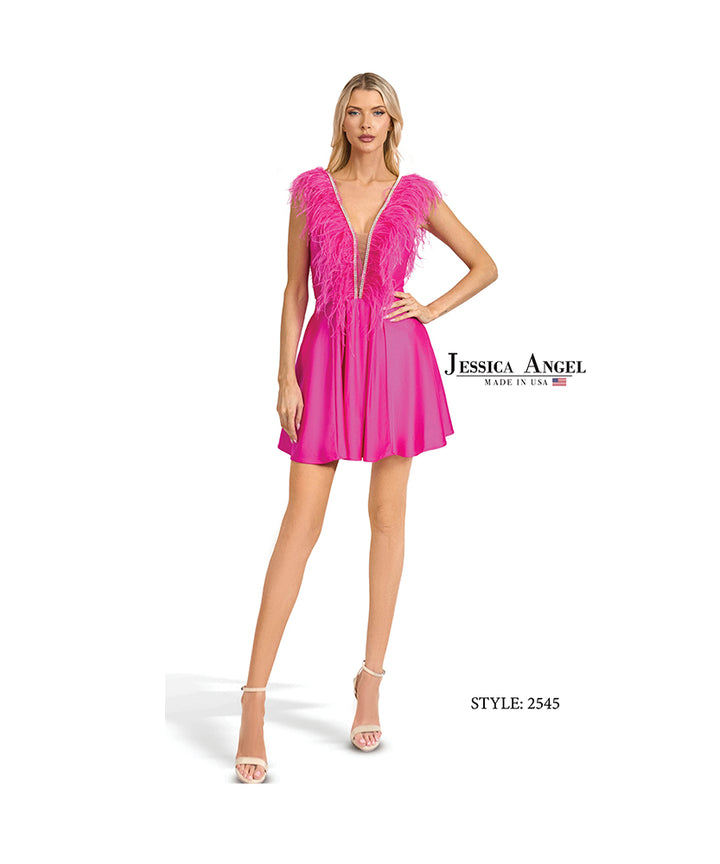 Jessica Angel 2545 feather cocktail dress front view