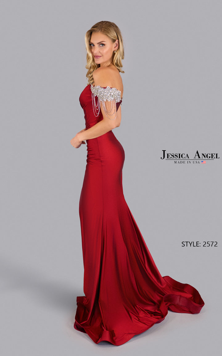 Jessica Angel 2572 embellished sleeve gown side view