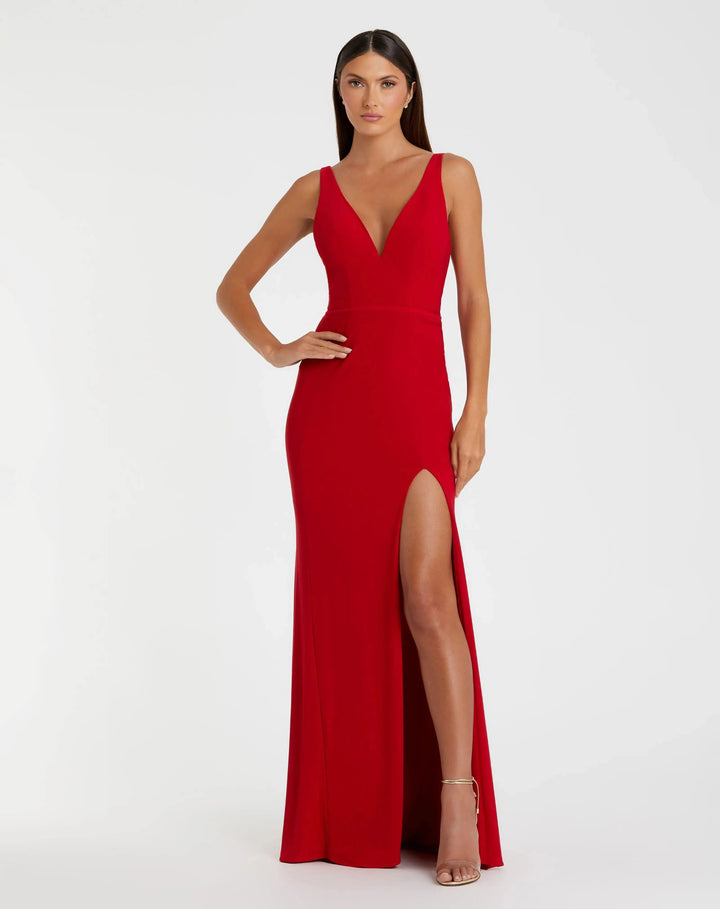 Mac Duggal 25846 Plunge Neck High Slit Gown