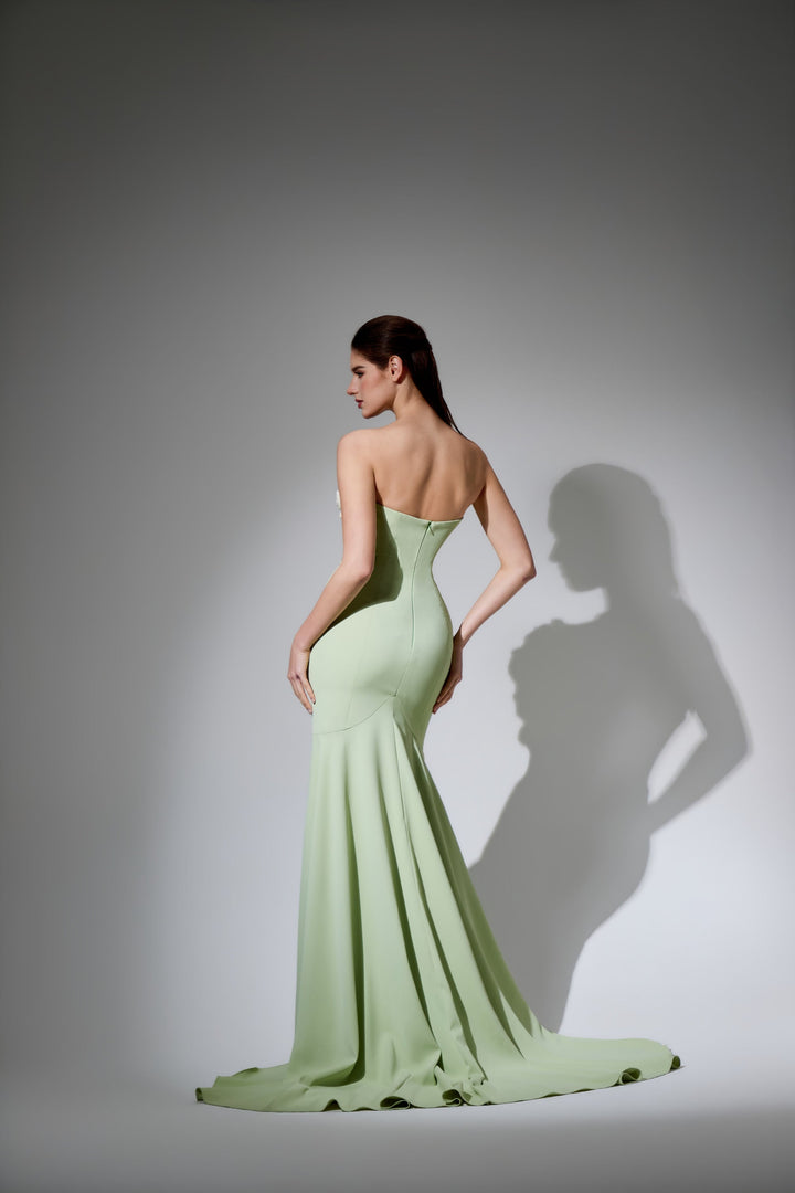 Delilah LD41004 Strapless Mermaid Gown with Cascading 3D Flowers - Mint back view