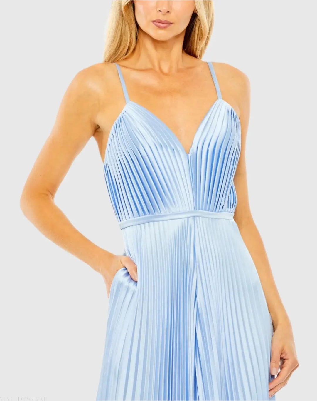 Mac Duggal 26319 Pleated Plunge Neck Wide Leg Jumpsuit