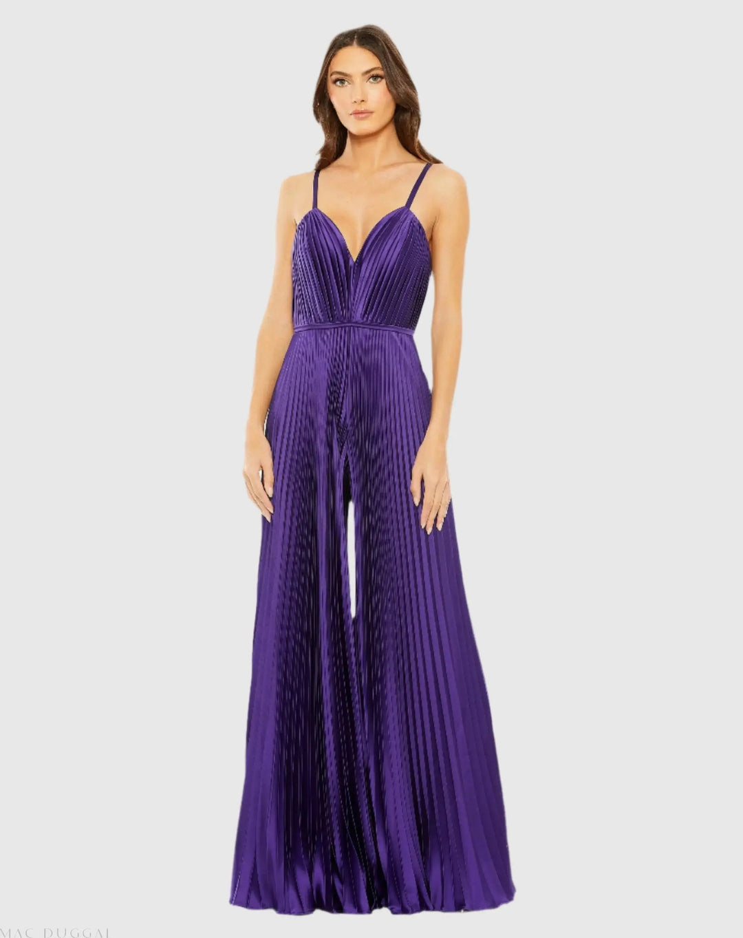 Mac Duggal 26319 Pleated Plunge Neck Wide Leg Jumpsuit