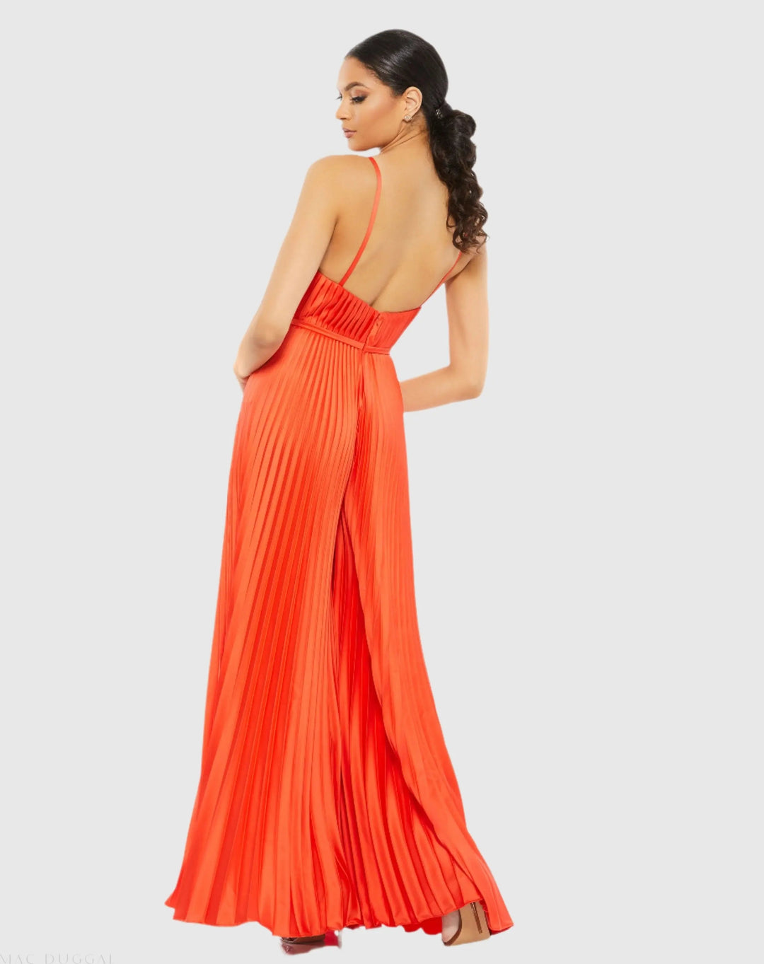 Mac Duggal 26319 Pleated Plunge Neck Wide Leg Jumpsuit