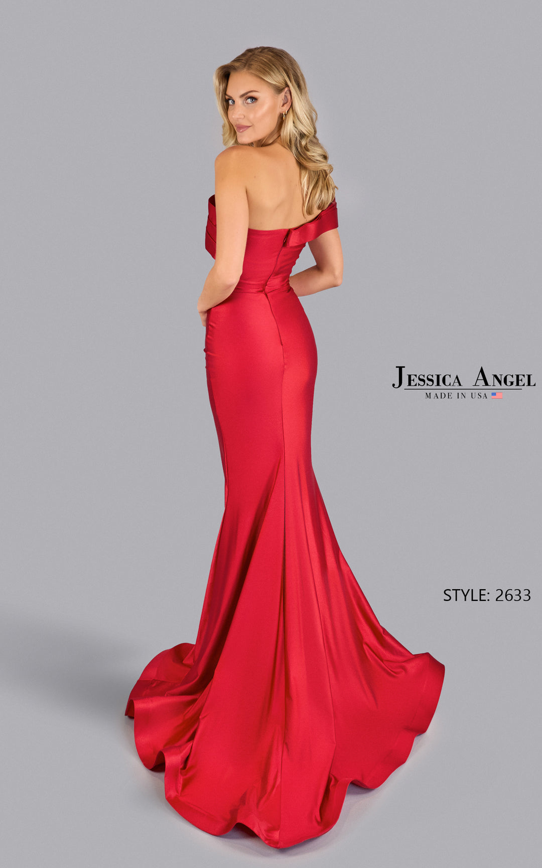 Jessica Angel 2633 folded neckline mermaid gown back view 3