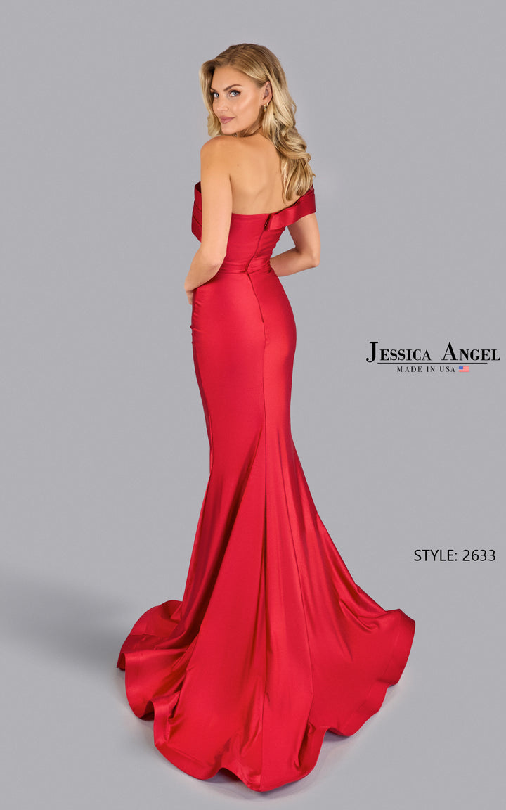 Jessica Angel 2633 folded neckline mermaid gown back view 3