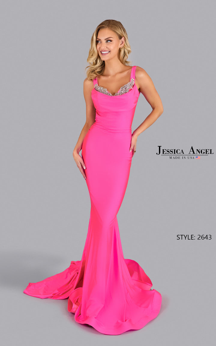 Jessica Angel 2643 embellished neckline mermaid gown front view