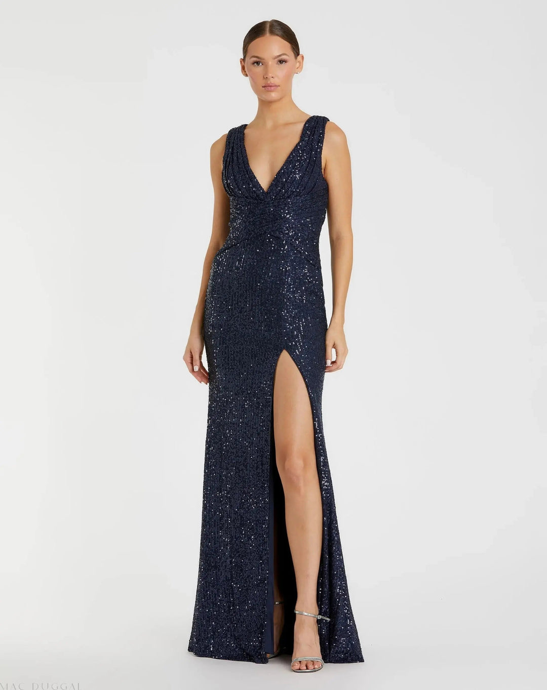 Mac Duggal 26598 V-Neck Sequin Wrap Waist Gown