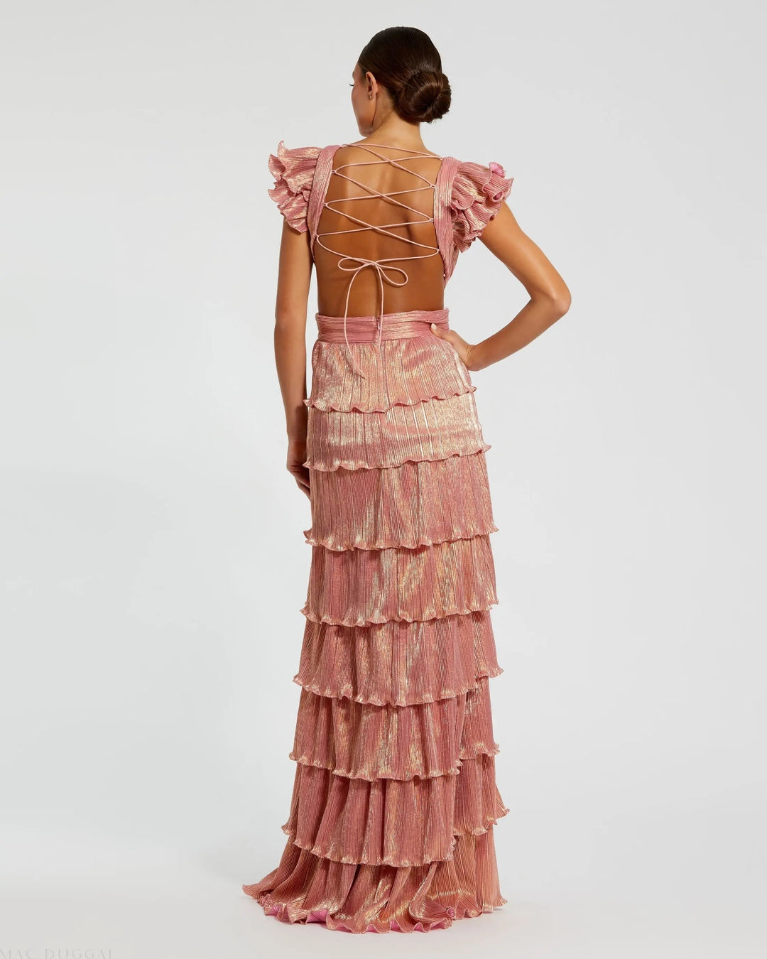 Mac Duggal 26740 Ruffle Tiered Criss Cross Lace Up Gown