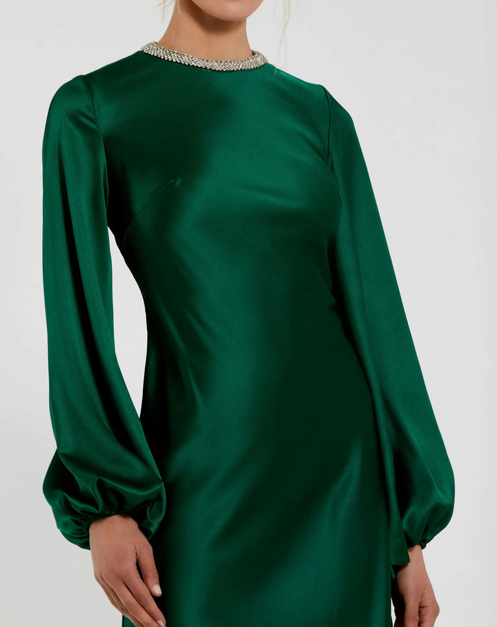 Mac Duggal 27350 High Neck Long Sleeve Crystal Detail Dress
