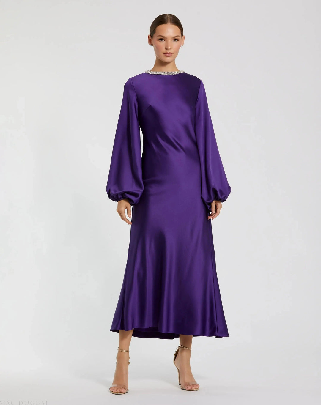 Mac Duggal 27350 High Neck Long Sleeve Crystal Detail Dress