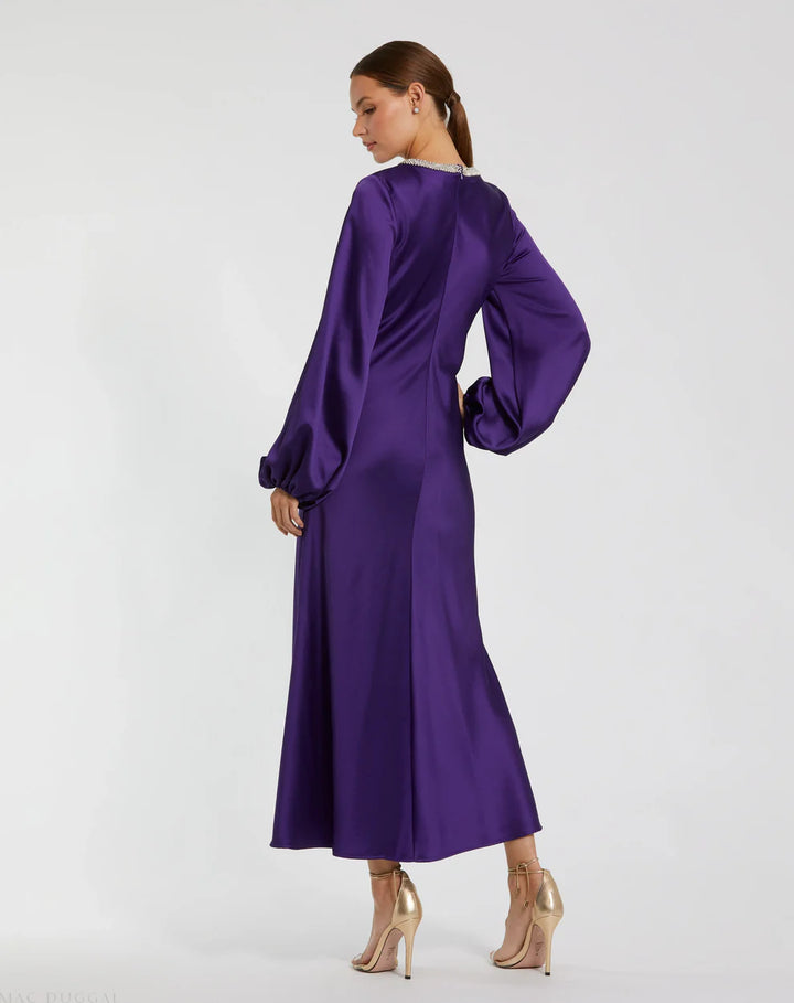 Mac Duggal 9927350P Petite High Neck Long Sleeve Crystal Detail Dress
