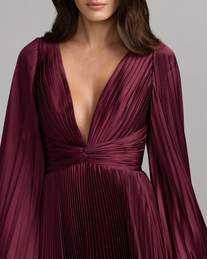 Mac Duggal 27526 Pleated Satin Long Sleeve Gown
