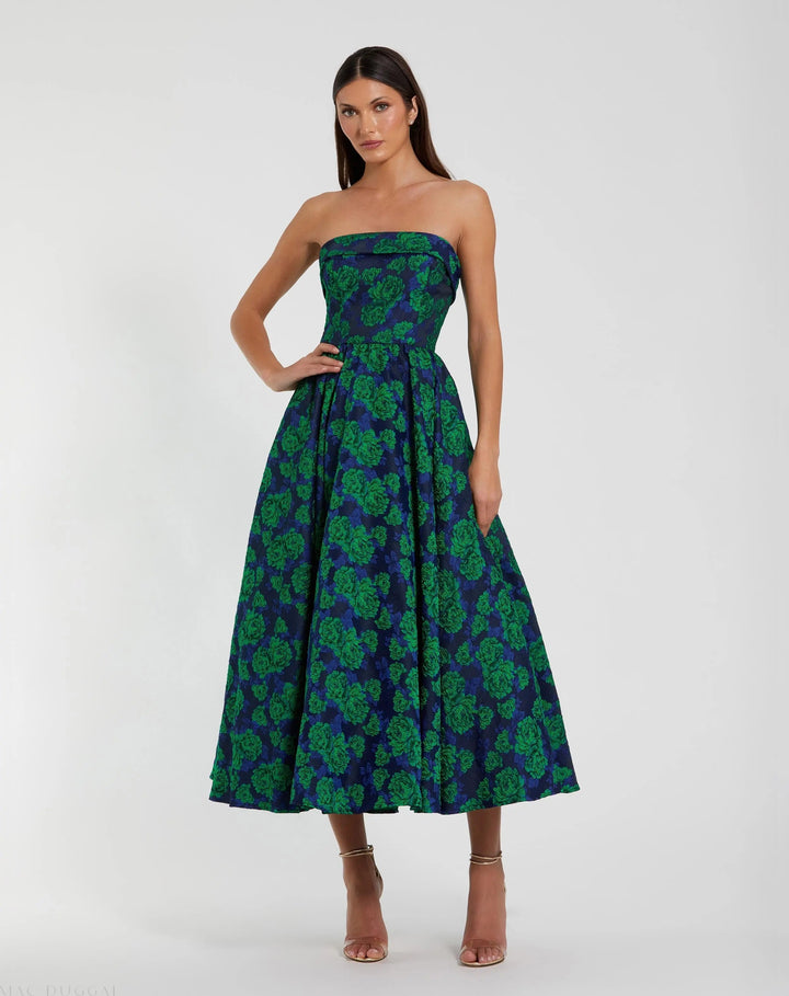 Mac Duggal 27594 and Brocade Strapless A Line Midi Dress