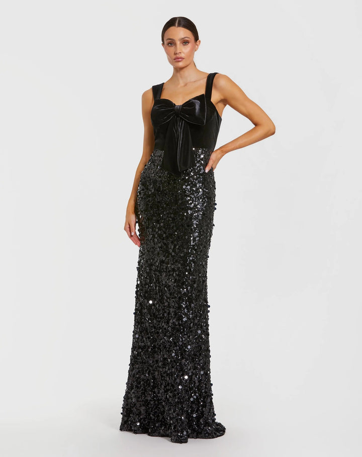 Mac Duggal 27738 Sleeveless Sequin Column Gown With Velvet Bow