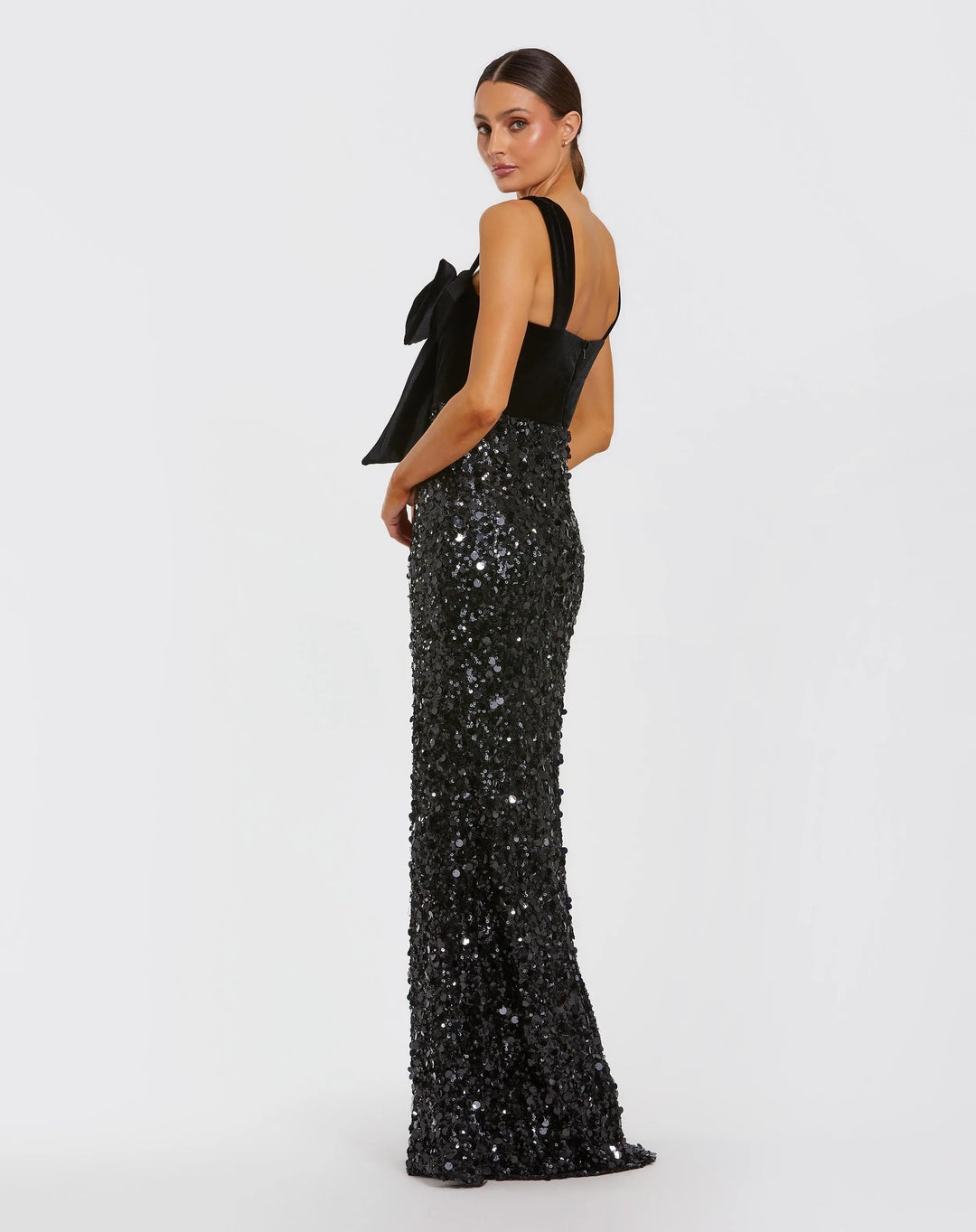 Mac Duggal 27738 Sleeveless Sequin Column Gown With Velvet Bow