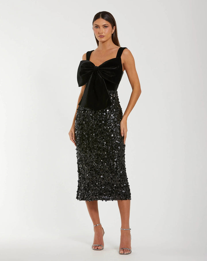 Mac Duggal 27777 Sleeveless Sequin Midi Dress With Velvet Bow