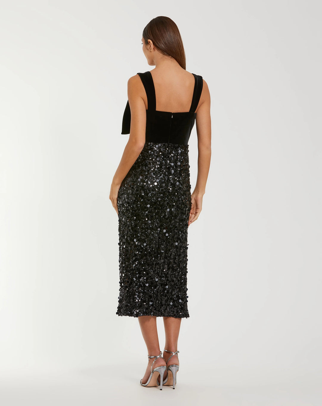 Mac Duggal 27777 Sleeveless Sequin Midi Dress With Velvet Bow