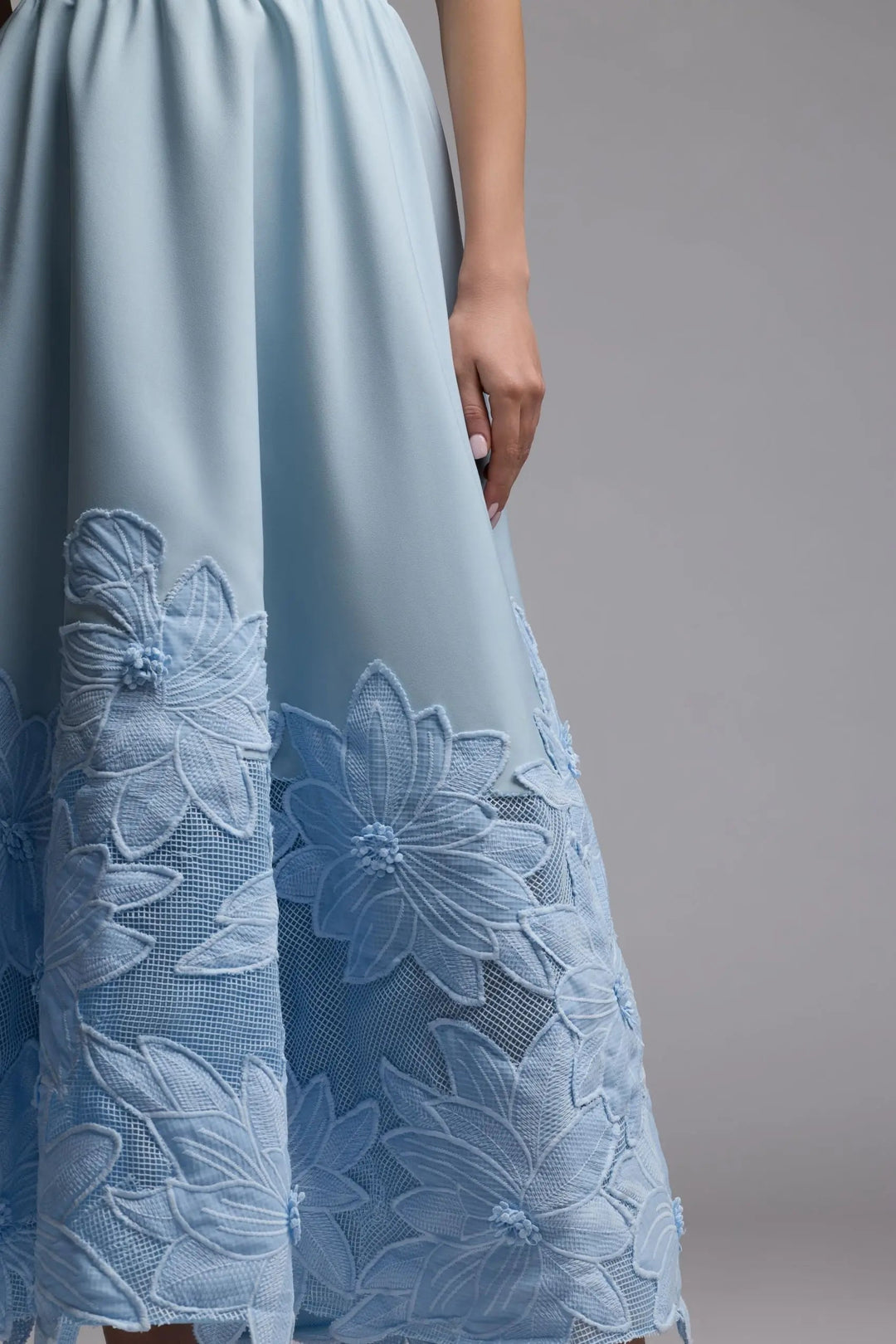 Blue Strapless Floral Appliqué Midi Dress - FOSTANI.com